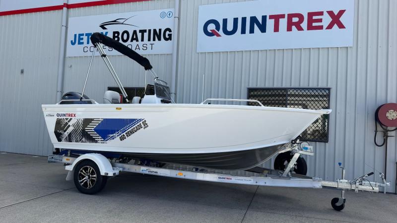 QUINTREX 460 RENEGADE PRO SIDE CONSOLE POWERED BY A YAMAHA F75LB OUTBOARD ON A QUINTREX ALUMINIUM 1100 I-BEAM TRAILER - 388934