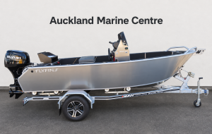 Flyfin 1600 Centre Console, Suzuki 60HP 4 Stroke on a DMW Trailer