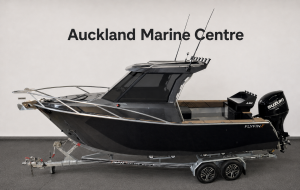 Flyfin 2100 Hard Top, Suzuki 150HP Four Stroke on a DMW Trailer.