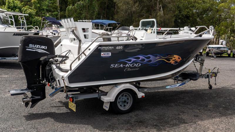 Formosa Sea Rod 480 Side Console, Suzuki 90hp Outboard and Dunbier Trailer